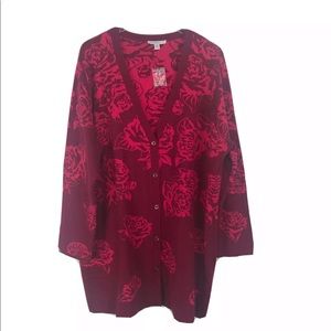 Isaac Mizrahi Plus Size Thick Cardigan Rose Red 3X